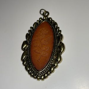 Vintage leather rose and gold large pendant